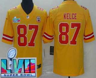 Men%27s Kansas City Chiefs #87 Travis Kelce Limited Yellow Inverted Super Bowl LVII Vapor Jersey->kansas city chiefs->NFL Jersey